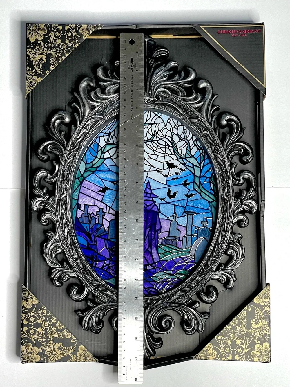 Viral Halloween Witch Cemetery Stained Glass Framed Wall Art